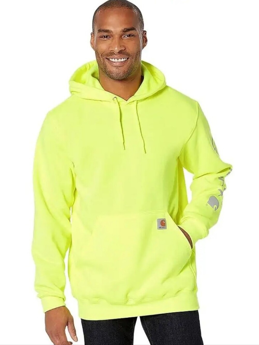 NWT Men's Carhartt Hi-Vis Lime Green Pullover Hoodie - Picture 2 of 2